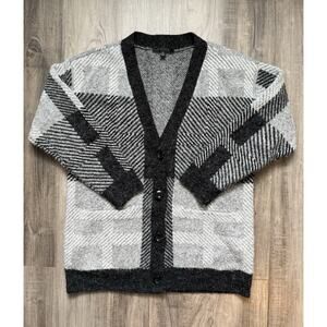Cyrus Women’s Retro 90s Grey Black Patterned Knit Cardigan Size M Button Up